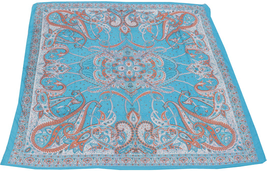Sushila Vintage Blue Women Neck Scarf Blend Silk Printed Paisley Stole 37" x 38"