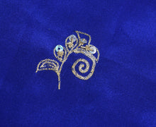 Sushila Vintage Blue Silk Sari Remnant Scrap Zari Embroidery Floral Craft Fabric