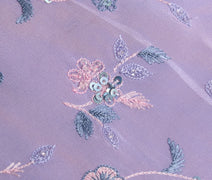 Sushila Vintage Purple Sari Remnant Scrap Floral Embroidered Floral Craft Fabric