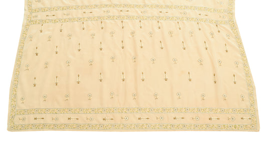 Sushila Vintage Beige Floral Sari Remnant Scrap Multi Purpose Crepe Craft Fabric