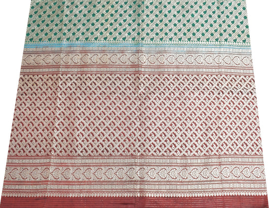 Sushila Vintage Maroon Banarasi Sari Remnant Scrap Pure Satin Woven Craft Fabric