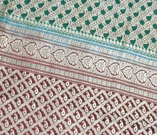 Sushila Vintage Maroon Banarasi Sari Remnant Scrap Pure Satin Woven Craft Fabric