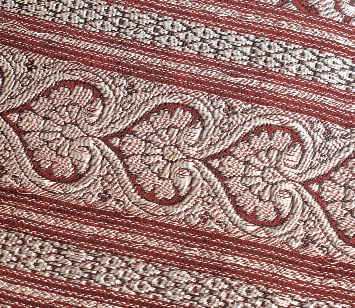 Sushila Vintage Maroon Banarasi Sari Remnant Scrap Pure Satin Woven Craft Fabric