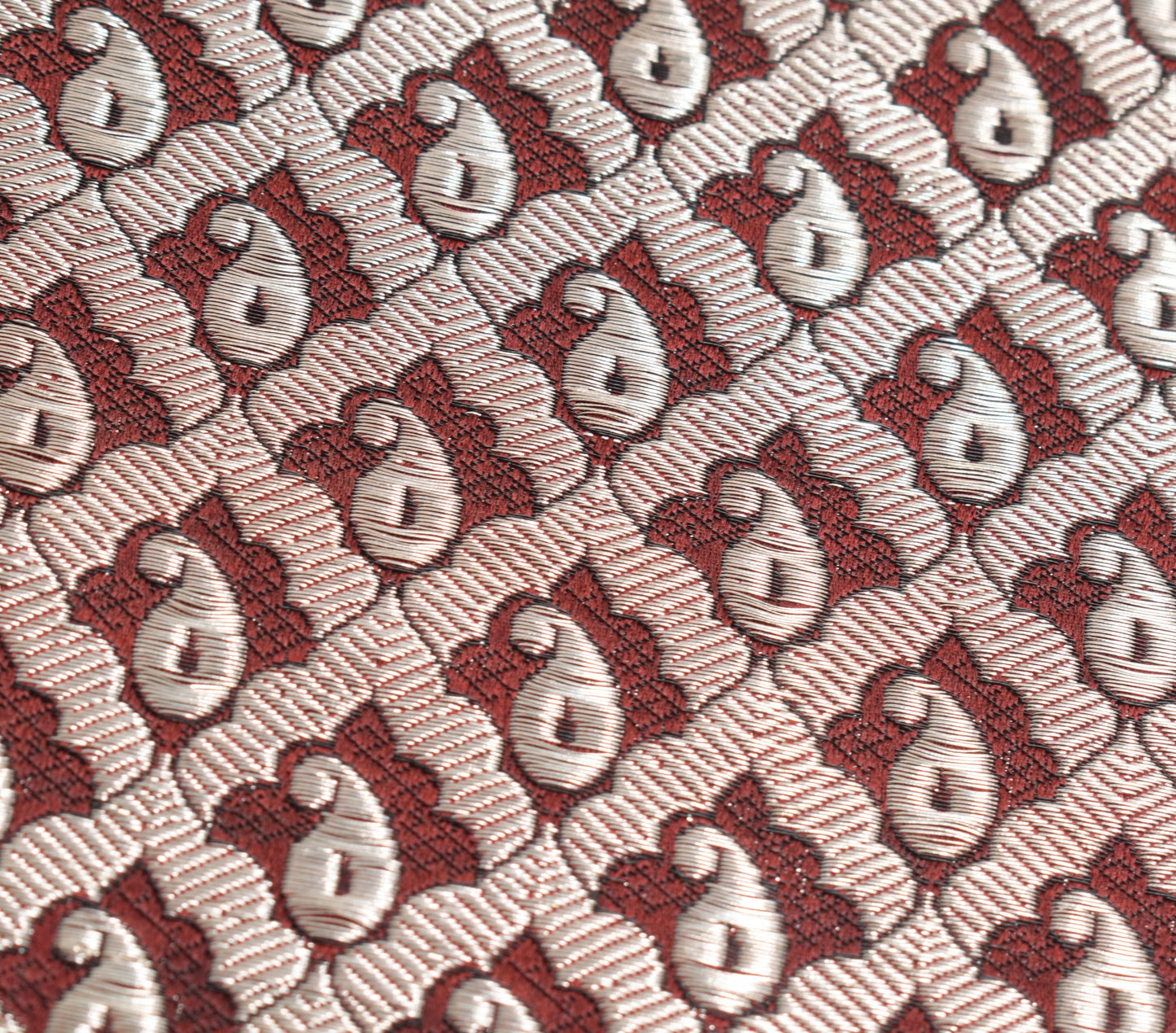 Sushila Vintage Maroon Banarasi Sari Remnant Scrap Pure Satin Woven Craft Fabric