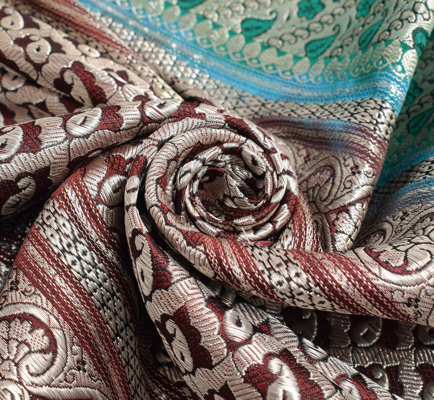 Sushila Vintage Maroon Banarasi Sari Remnant Scrap Pure Satin Woven Craft Fabric