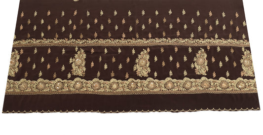 Sushila Vintage Dark Brown Sari Remnant Scrap Art Silk Hand Work Craft Fabric