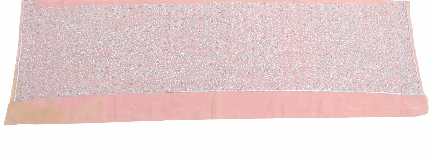 Sushila Vintage Dusty Rose Sari Remnant Scrap Pure Crepe Embroidery Craft Fabric