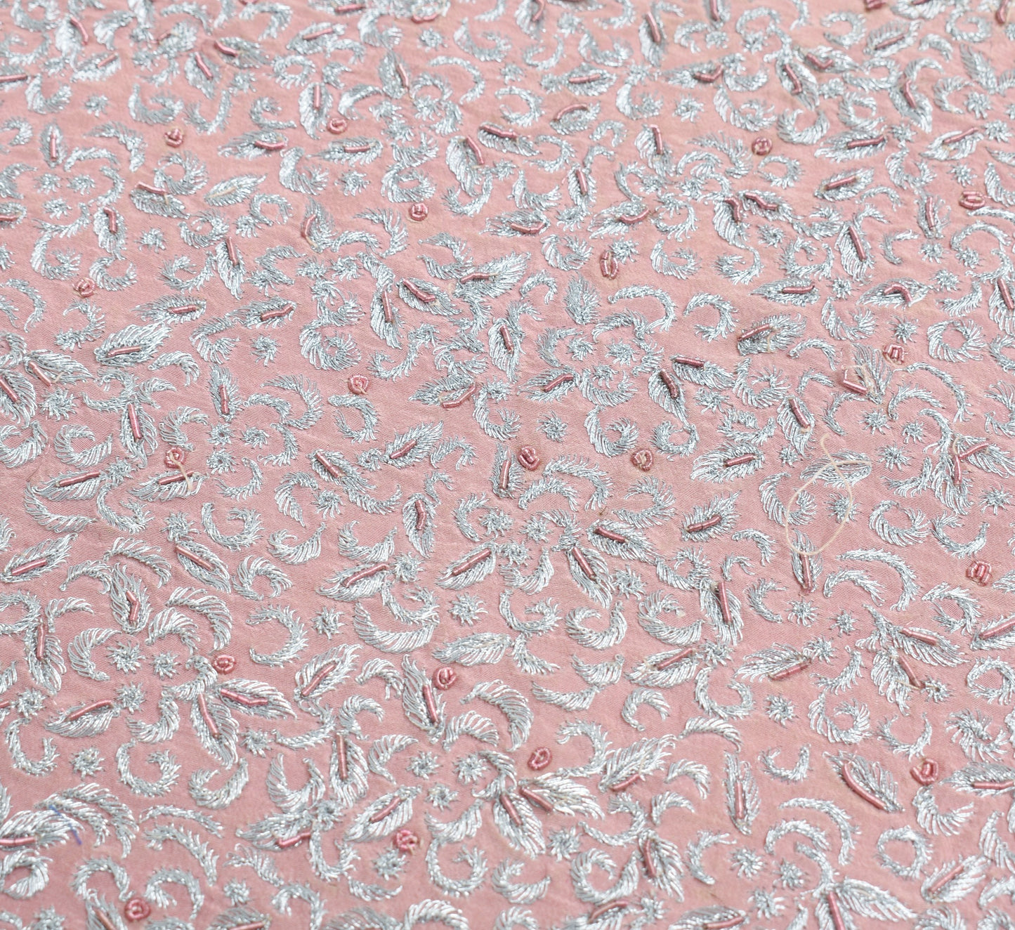 Sushila Vintage Dusty Rose Sari Remnant Scrap Pure Crepe Embroidery Craft Fabric