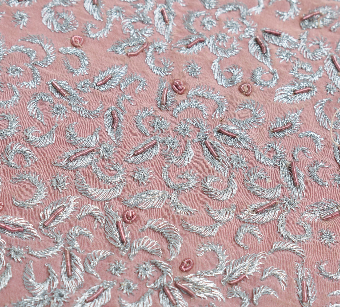 Sushila Vintage Dusty Rose Sari Remnant Scrap Pure Crepe Embroidery Craft Fabric