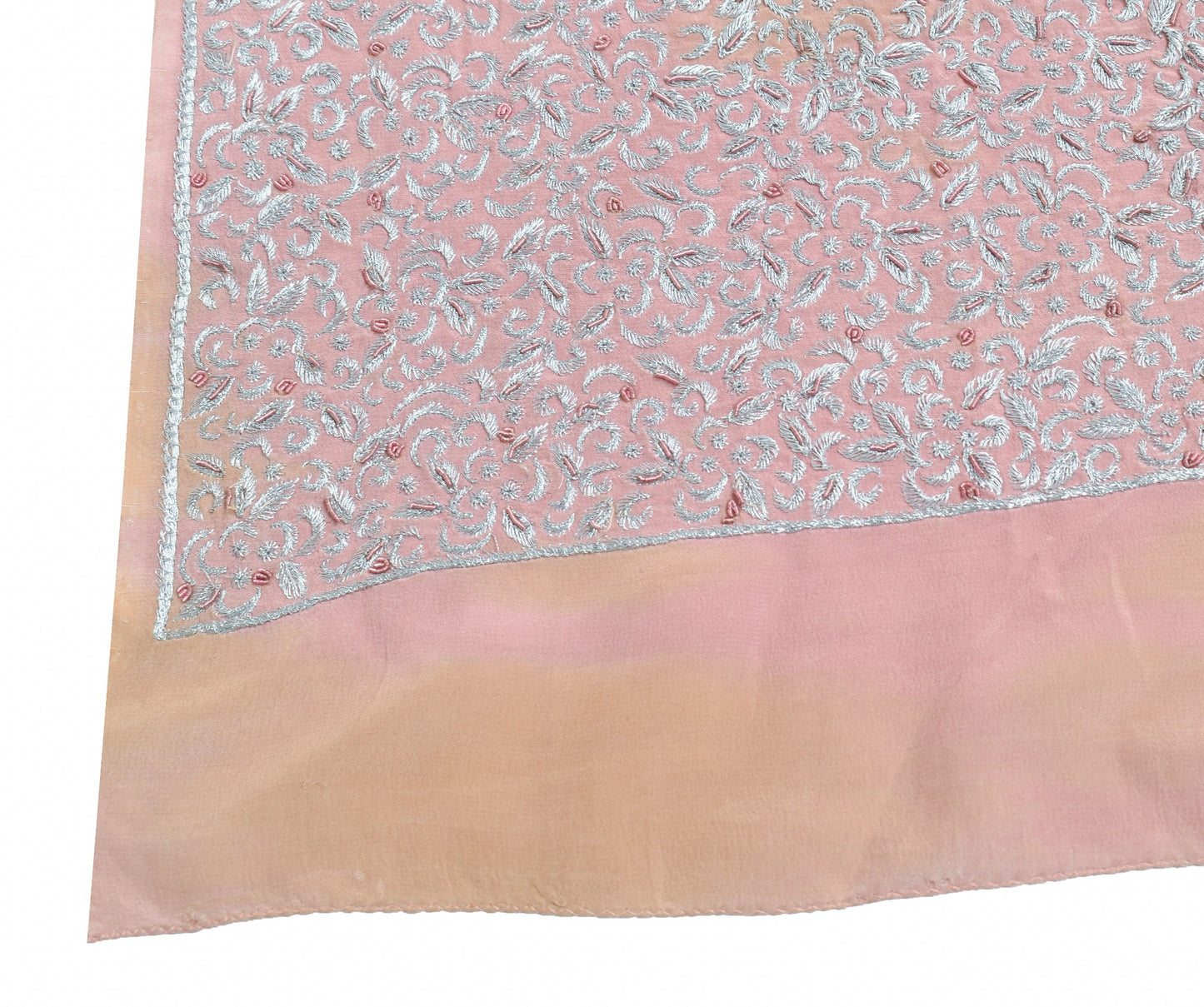 Sushila Vintage Dusty Rose Sari Remnant Scrap Pure Crepe Embroidery Craft Fabric