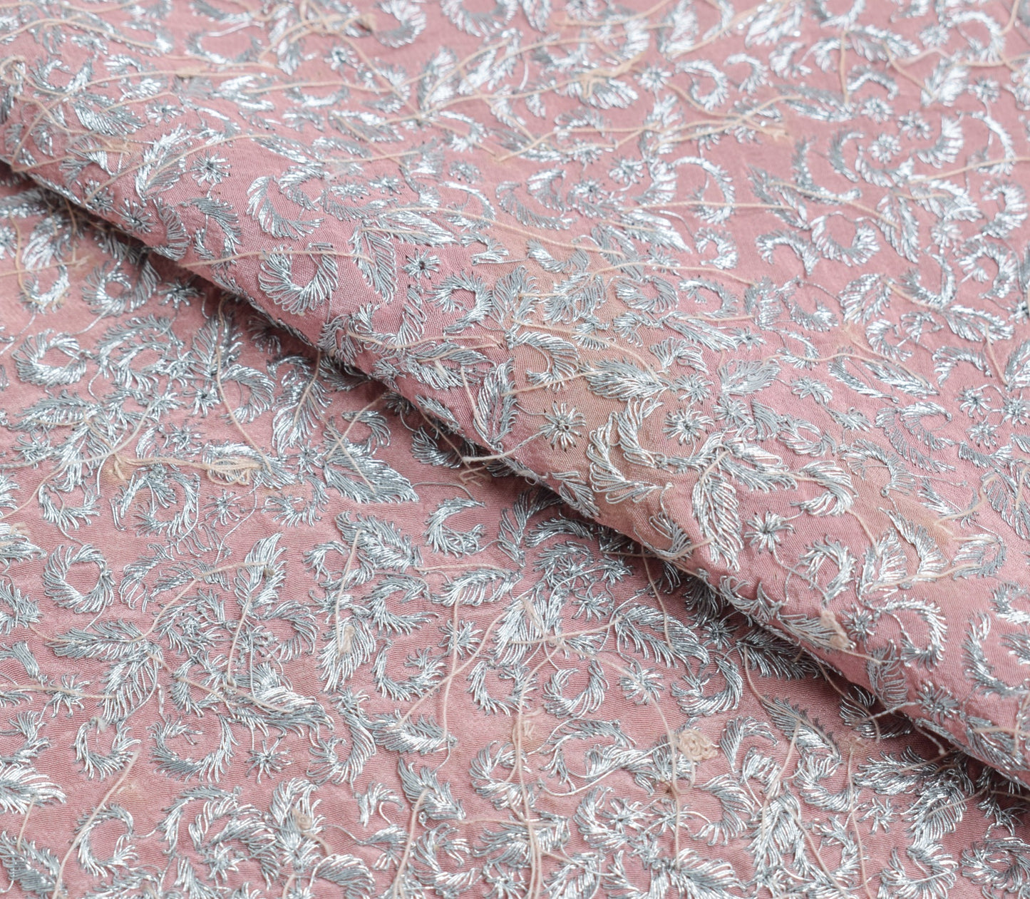 Sushila Vintage Dusty Rose Sari Remnant Scrap Pure Crepe Embroidery Craft Fabric