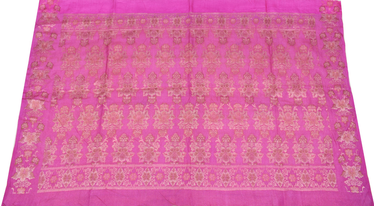 Sushila Vintage Pink Sari Remnant Scrap Pure Tussar Silk Woven Craft Fabric