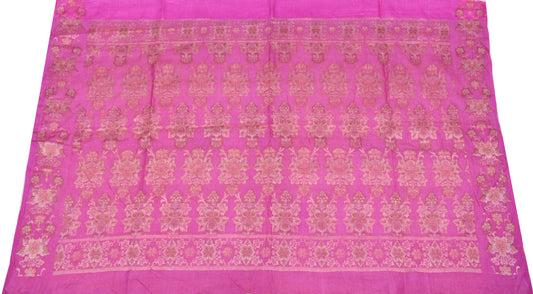 Sushila Vintage Pink Sari Remnant Scrap Pure Tussar Silk Woven Craft Fabric