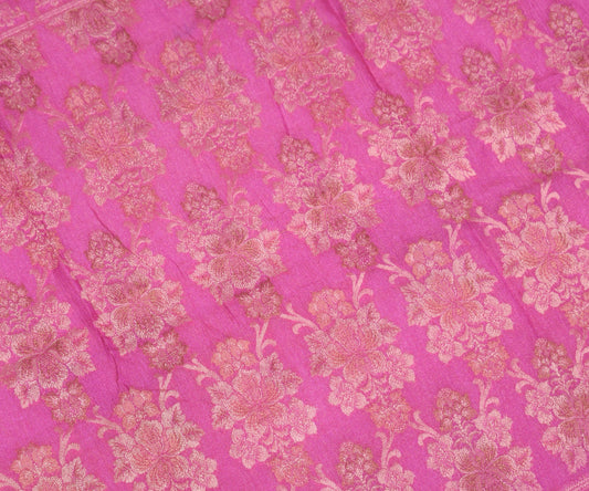 Sushila Vintage Pink Sari Remnant Scrap Pure Tussar Silk Woven Craft Fabric