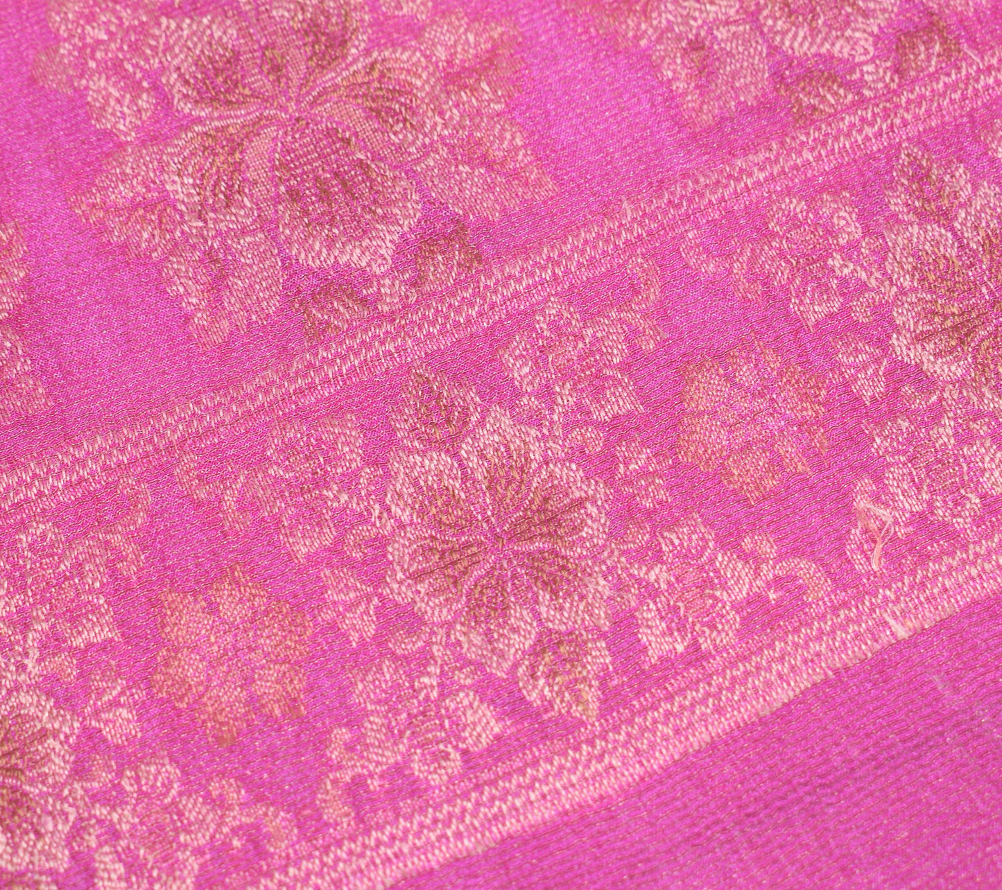 Sushila Vintage Pink Sari Remnant Scrap Pure Tussar Silk Woven Craft Fabric
