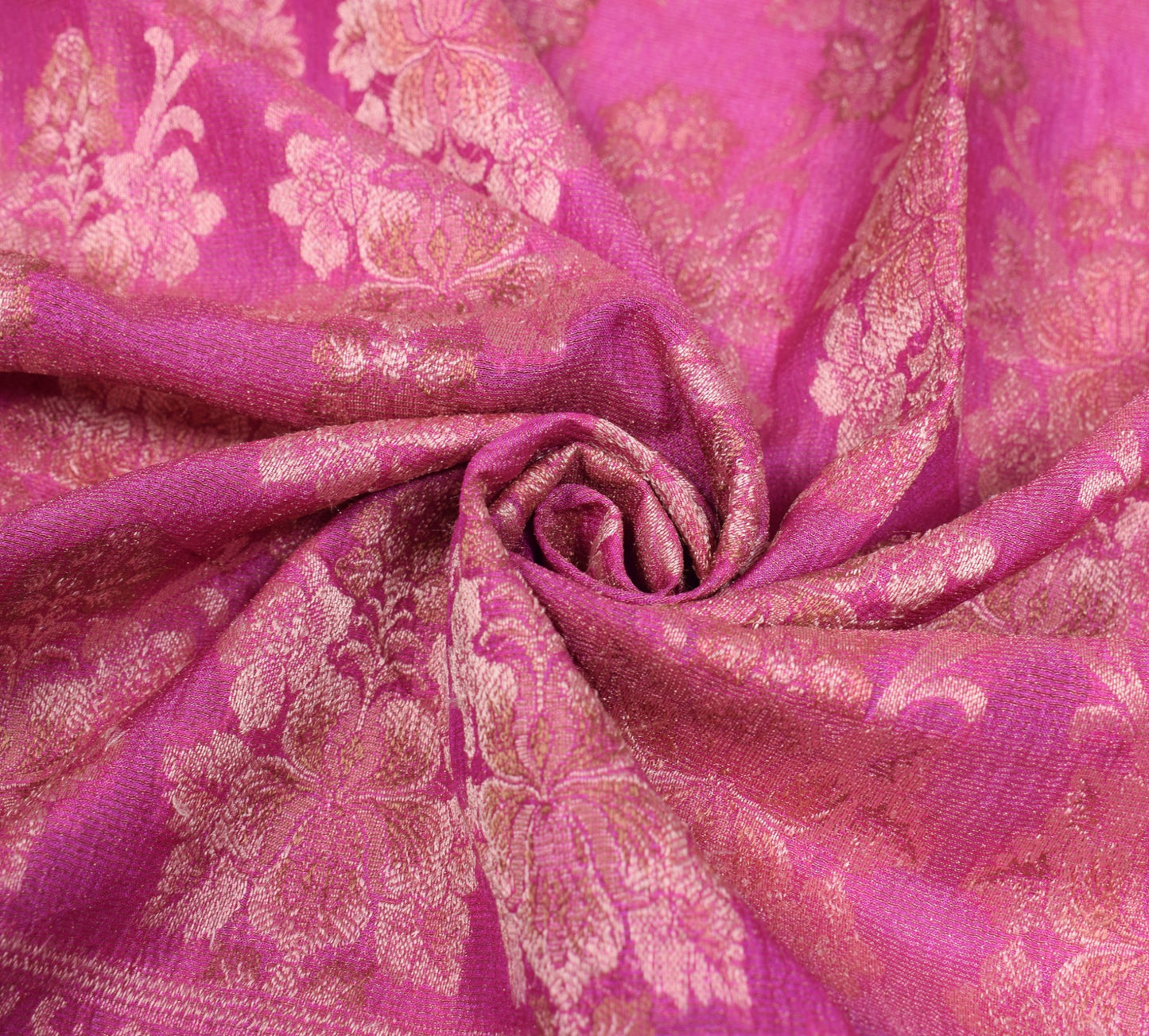 Sushila Vintage Pink Sari Remnant Scrap Pure Tussar Silk Woven Craft Fabric
