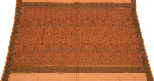 Sushila Vintage Mustard Sari Remnant Scrap Paisley Woven Pure Silk Craft Fabric