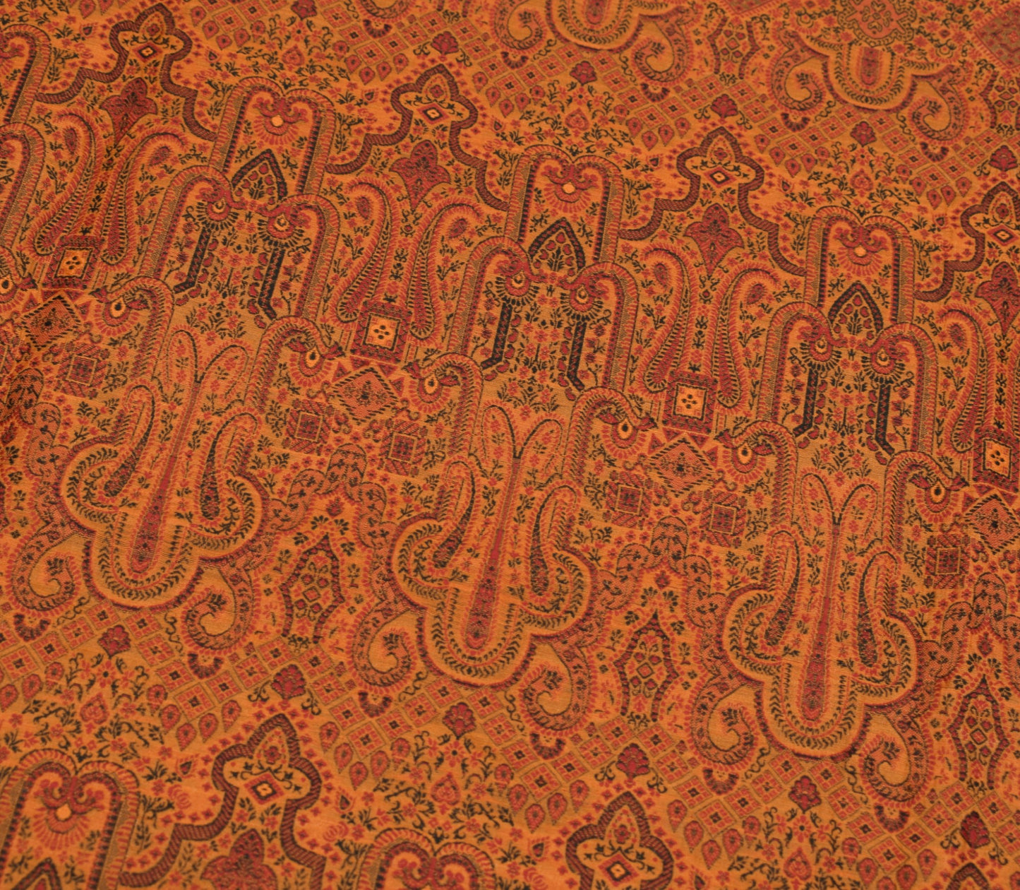 Sushila Vintage Mustard Sari Remnant Scrap Paisley Woven Pure Silk Craft Fabric