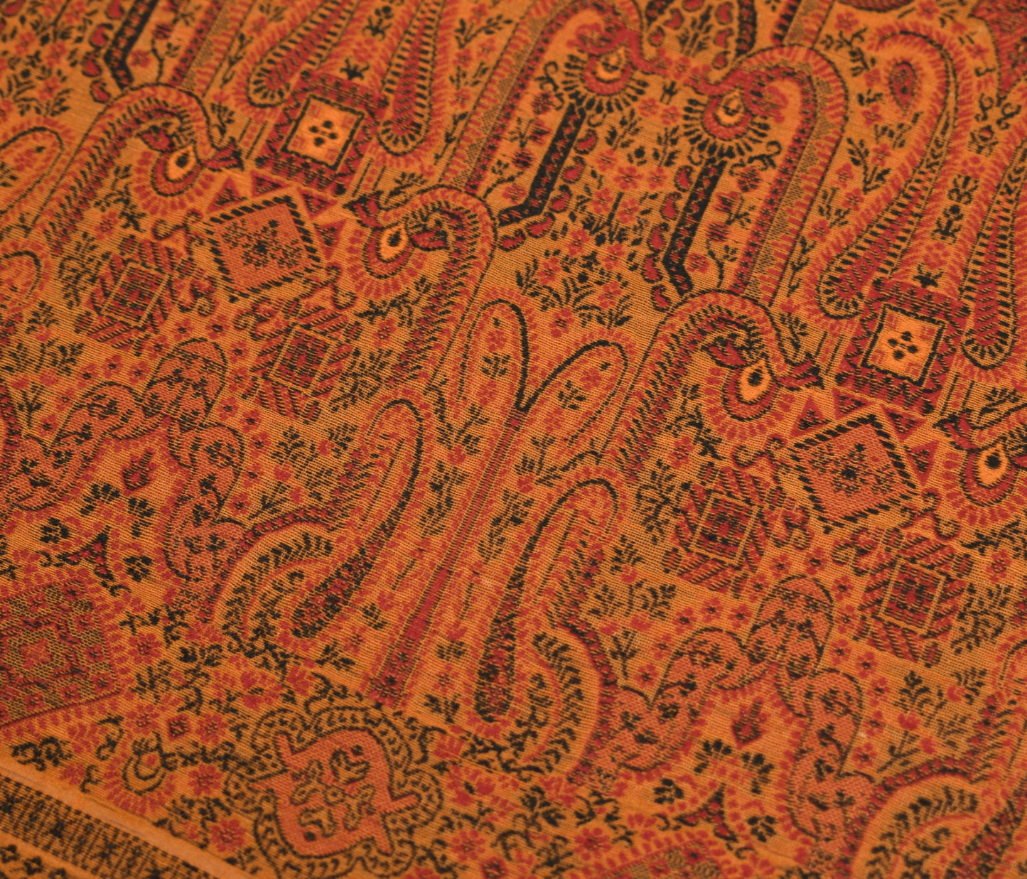 Sushila Vintage Mustard Sari Remnant Scrap Paisley Woven Pure Silk Craft Fabric