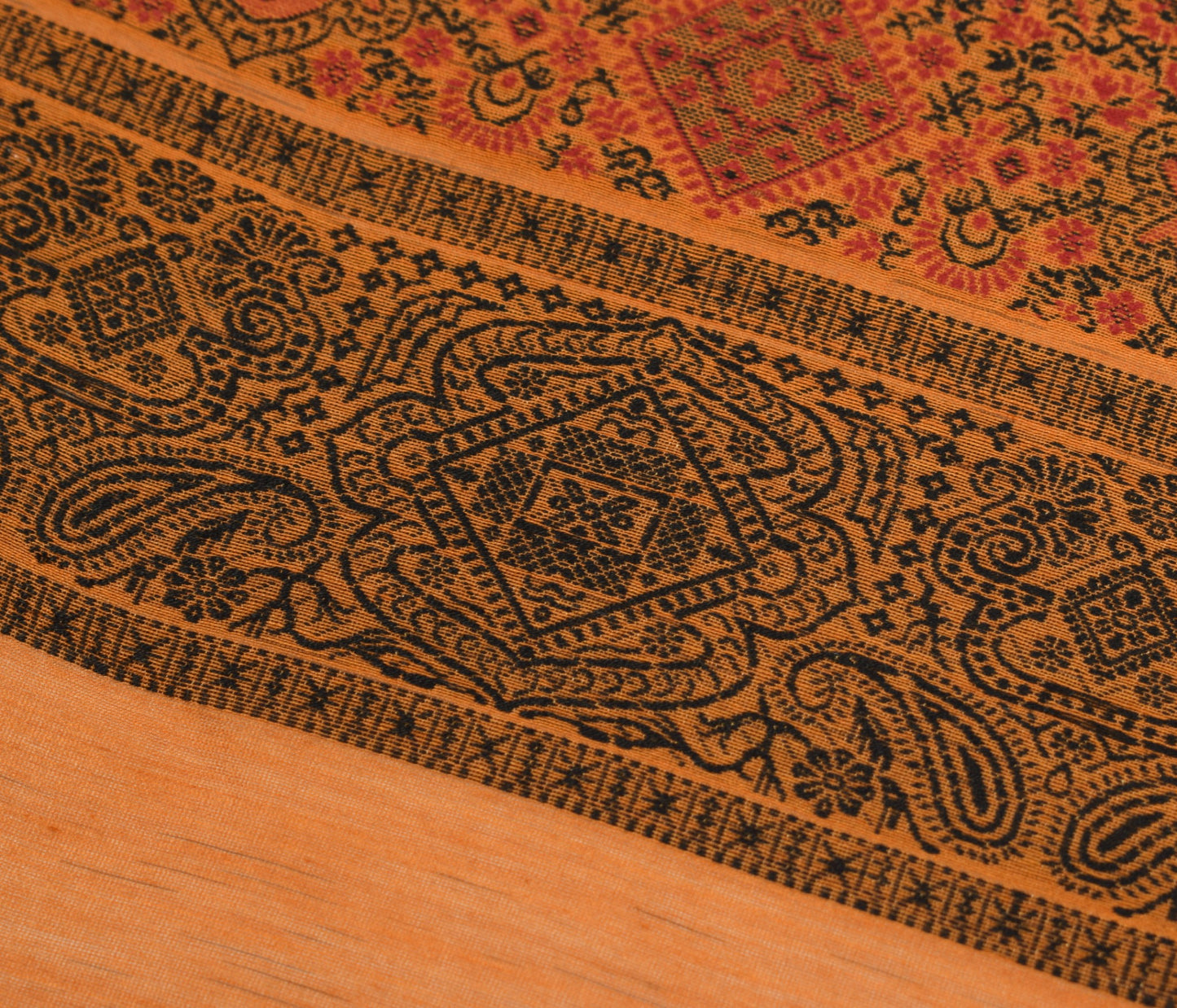 Sushila Vintage Mustard Sari Remnant Scrap Paisley Woven Pure Silk Craft Fabric