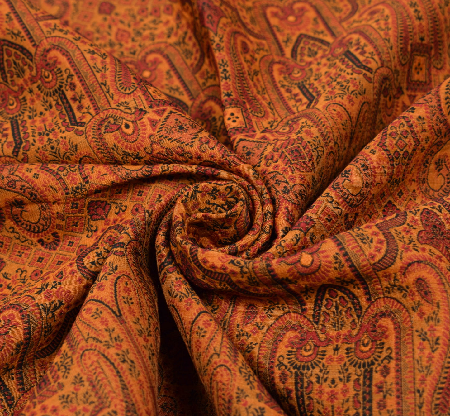 Sushila Vintage Mustard Sari Remnant Scrap Paisley Woven Pure Silk Craft Fabric