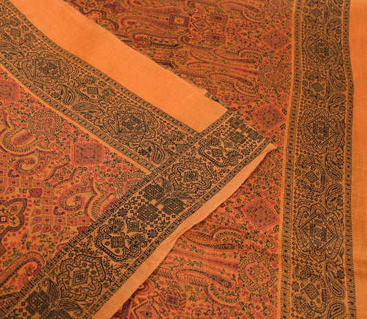 Sushila Vintage Mustard Sari Remnant Scrap Paisley Woven Pure Silk Craft Fabric