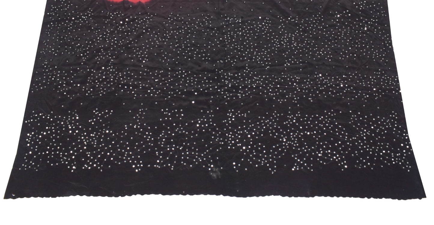 Sushila Vintage Embroidered Sari Remnant Scrap Pure Crepe Black Craft Fabric