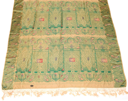 Sushila Vintage Light Brown Sari Remnant Scrap Printed Pure Silk Craft Fabric