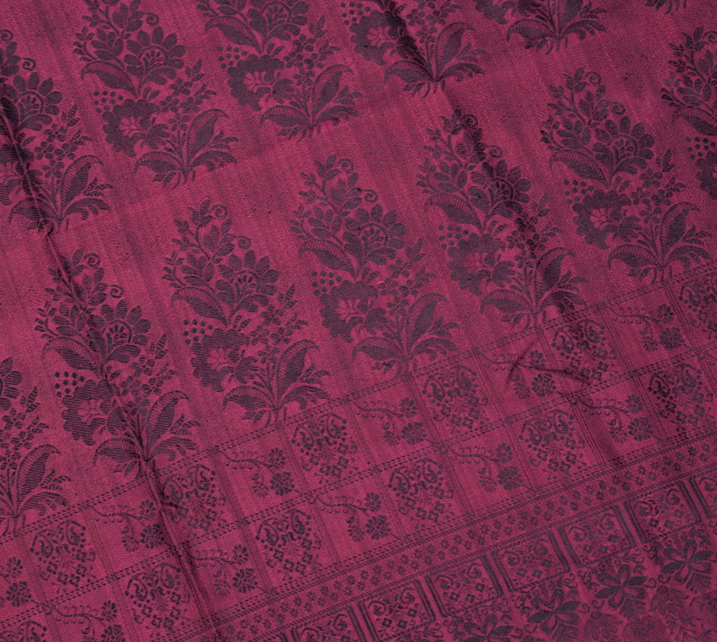 Sushila Vintage Pure Silk Sari Remnant Scrap Floral Woven Wine Soft Craft Fabric