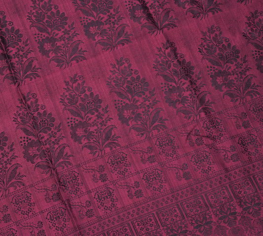 Sushila Vintage Pure Silk Sari Remnant Scrap Floral Woven Wine Soft Craft Fabric