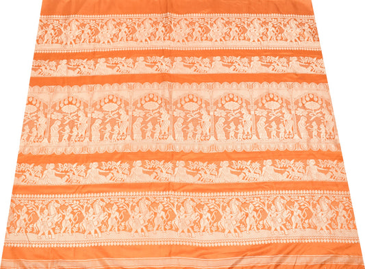 Sushila Vintage Rust Sari Remnant Scrap Pure Silk Baluchari Woven Craft Fabric