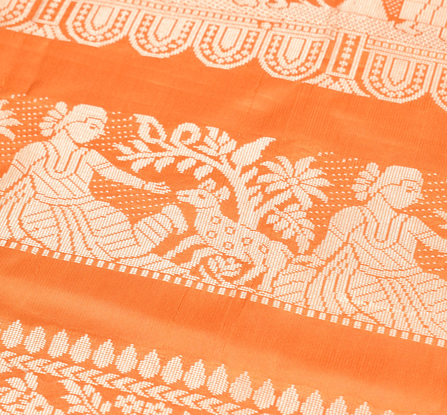 Sushila Vintage Rust Sari Remnant Scrap Pure Silk Baluchari Woven Craft Fabric