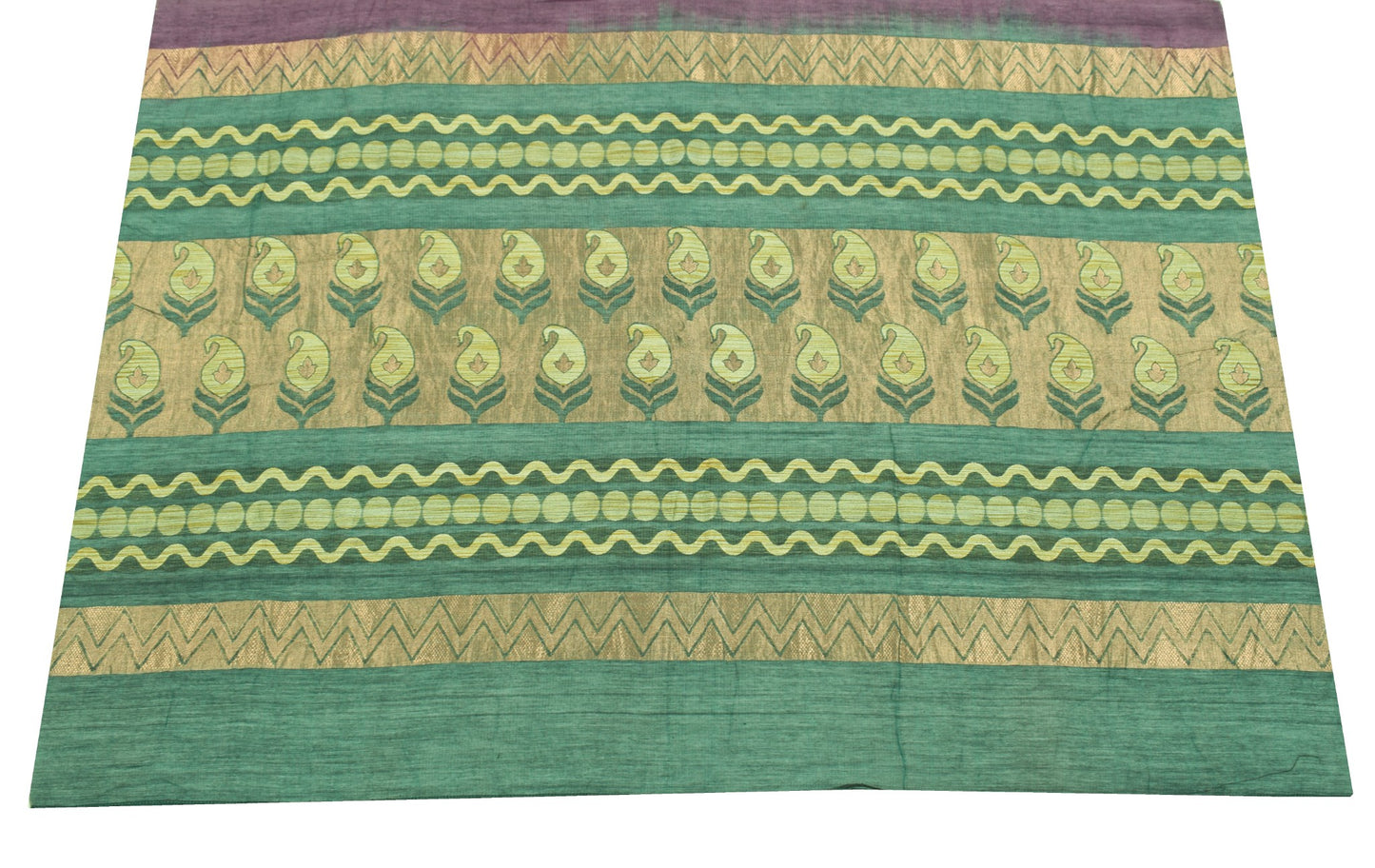Sushila Vintage Green Woven Sari Remnant Scrap 100%Pure Cotton Silk Craft Fabric