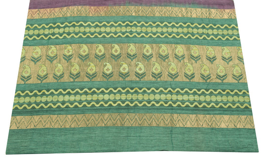 Sushila Vintage Green Woven Sari Remnant Scrap 100%Pure Cotton Silk Craft Fabric