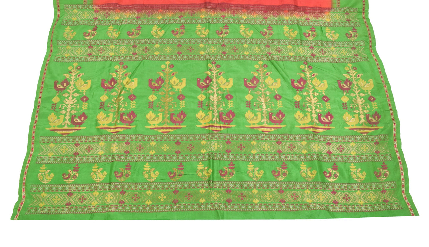Sushila Vintage Pure Silk Sari Hand Woven Remnant Scrap Green Soft Craft Fabric