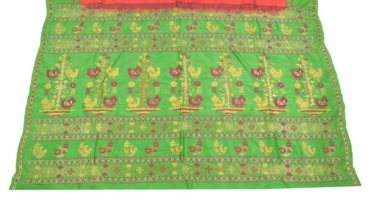 Sushila Vintage Pure Silk Sari Hand Woven Remnant Scrap Green Soft Craft Fabric