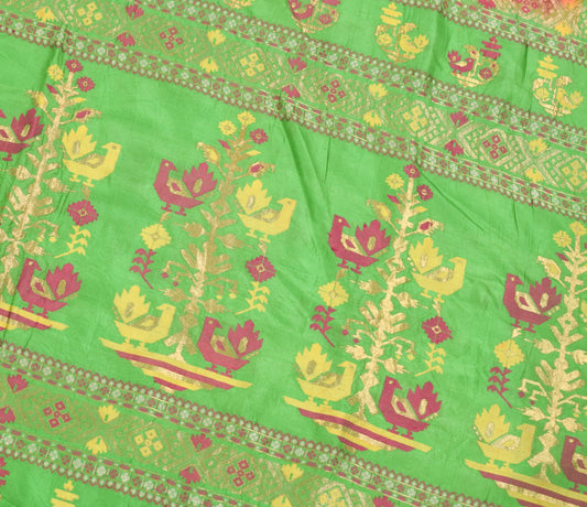 Sushila Vintage Pure Silk Sari Hand Woven Remnant Scrap Green Soft Craft Fabric