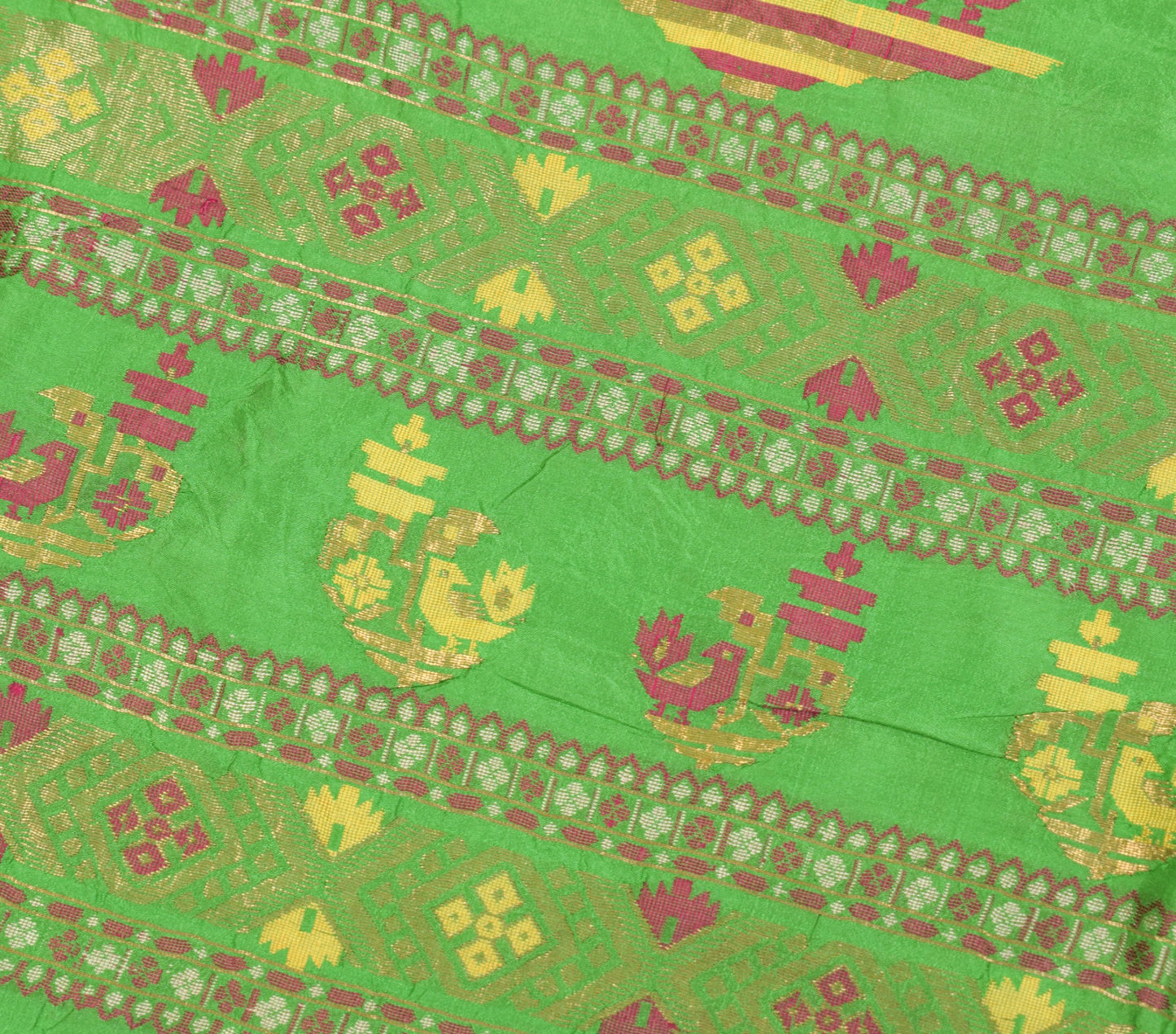 Sushila Vintage Pure Silk Sari Hand Woven Remnant Scrap Green Soft Craft Fabric