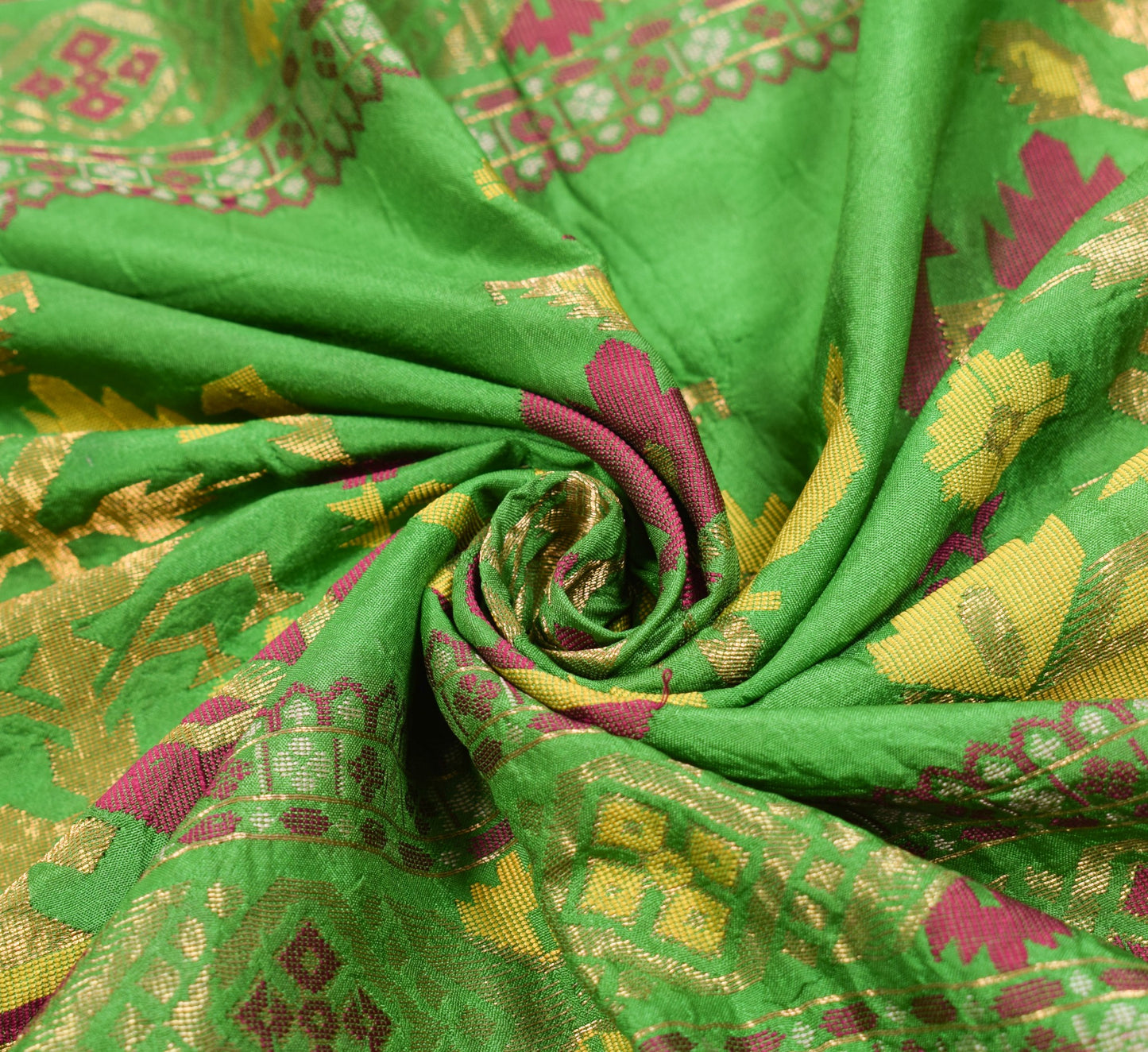 Sushila Vintage Pure Silk Sari Hand Woven Remnant Scrap Green Soft Craft Fabric