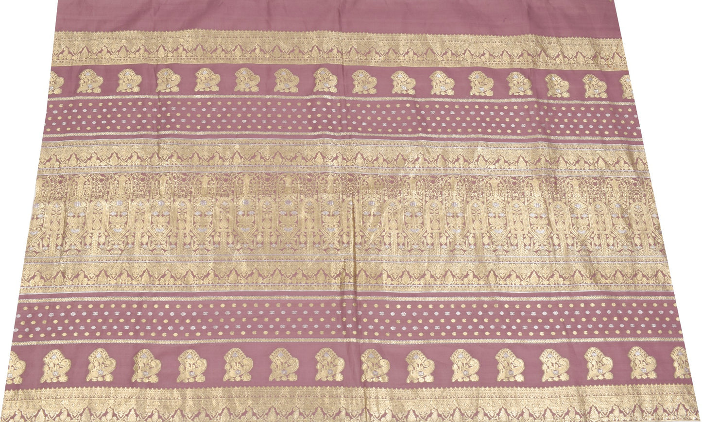 Sushila Vintage Mauve Sari Remnant Scrap Banarasi Brocade Pure Silk Craft Fabric