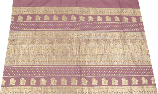 Sushila Vintage Mauve Sari Remnant Scrap Banarasi Brocade Pure Silk Craft Fabric