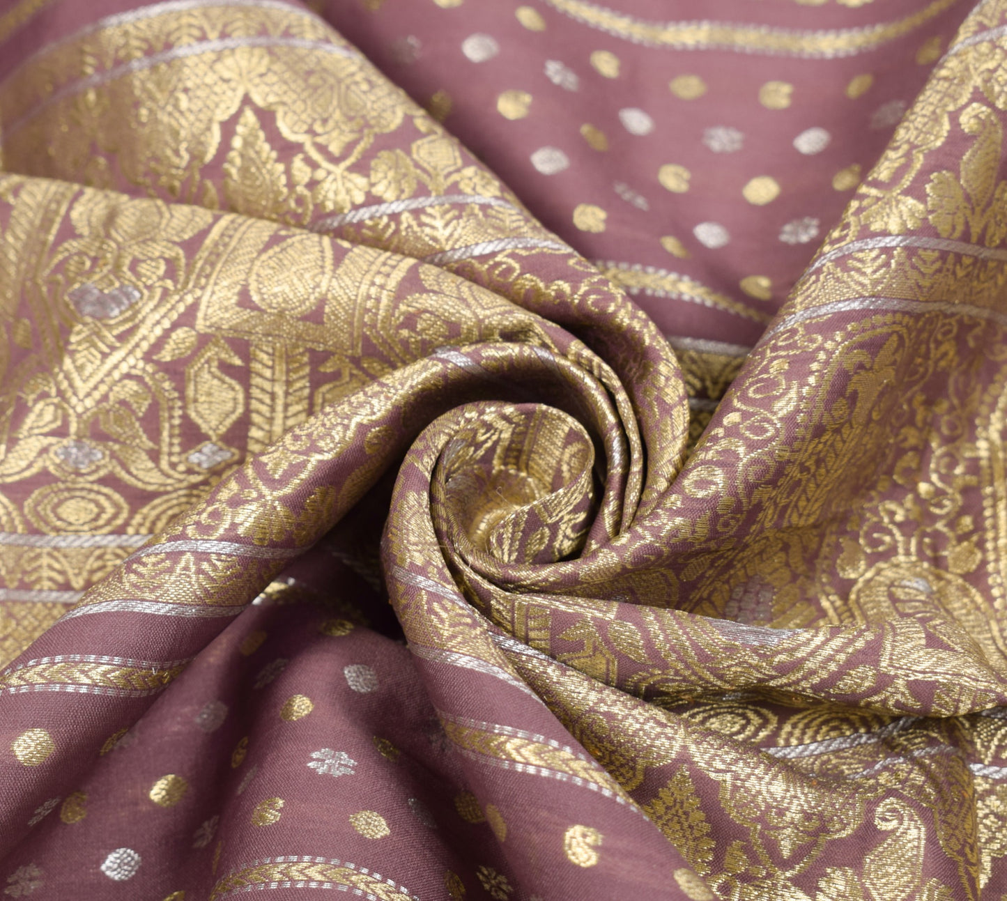 Sushila Vintage Mauve Sari Remnant Scrap Banarasi Brocade Pure Silk Craft Fabric