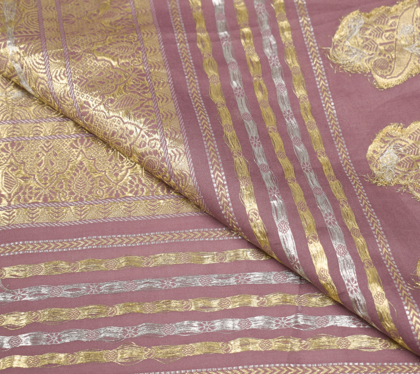 Sushila Vintage Mauve Sari Remnant Scrap Banarasi Brocade Pure Silk Craft Fabric