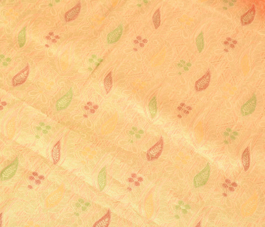 Sushila Vintage Cream Sari Remnant Scrap Art silk Zari Woven Floral Craft Fabric