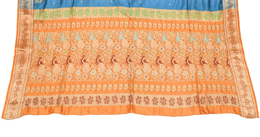 Sushila Vintage Zari Brocade Sari Remnant Scrap Pure Silk Peacock Craft Fabric