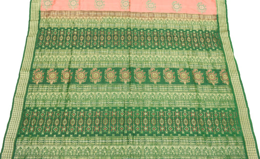 Sushila Vintage Green Sari Remnant Scrap Pure South Silk Woven Soft Craft Fabric