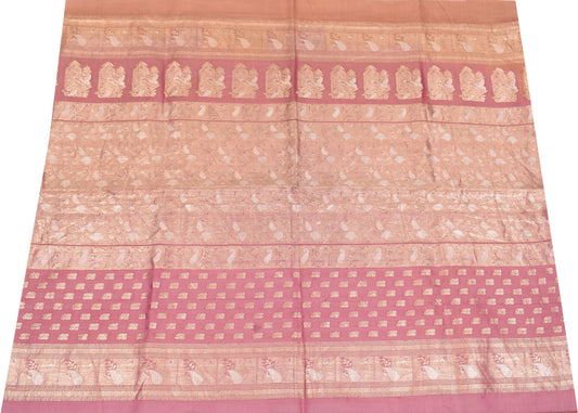 Sushila Vintage Purple-Gold Sari Remnant Scrap Pure Silk Zari Woven Craft Fabric