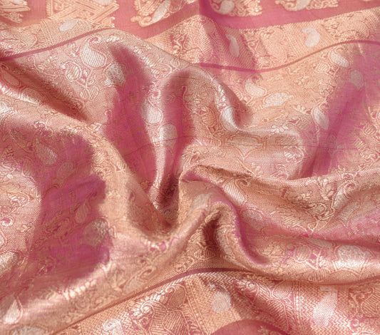 Sushila Vintage Purple-Gold Sari Remnant Scrap Pure Silk Zari Woven Craft Fabric