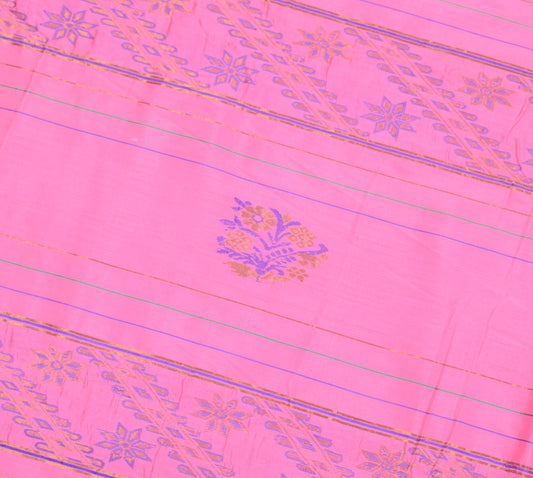 Sushila Vintage Pink Hand Woven Sari Remnant Scrap 100% Pure Silk Craft Fabric