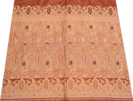 Sushila Vintage Brown Sari Remnant Scrap Pure Silk Floral Woven Craft Fabric
